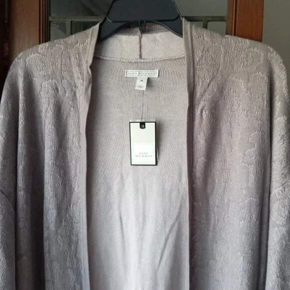 Dana Buchman Grey Damask Open Cardigan Sweater Kimono sz M  NWT  /B8 - Picture 7 of 10